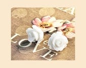 Mini White Rose Earrings. Flower Stud Earrings