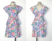 Vintage 90s Floral Dress / 1990s Dress / Pastel Flower Dress / Cottage Chic / Garden Party / 90s Dress by Caroline Wells / Size M