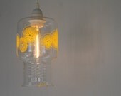 Lemon LIGHT - Upcycled Hanging Pendant Lighting Fixture Featuring a Vintage PYREX Corning Juice Pitcher  - OOAK BootsNGus Lamp Design
