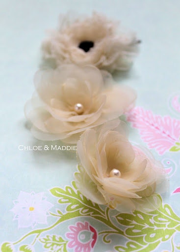 Champagne organza and lace romantic vintage inspired hair bobby pins by Chloe and Maddie (Set of 3) RACHELLE