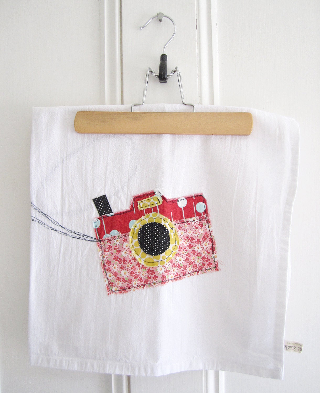 Appliqued Tea Towel - Camera 100% Cotton