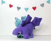 Eco Plush Stegosaurus Dinosaur in Purple Wool with Teal Accents - Handmade with Upcycled, Recycled, & Eco Friendly Materials