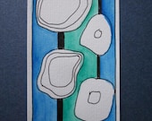 Bookmark -- original pen and ink abstract drawing, teal and vivid green