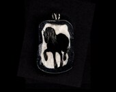 Black Horse Trot Pendant. Original Ink Drawing on Polymer Clay. Black and White 3115