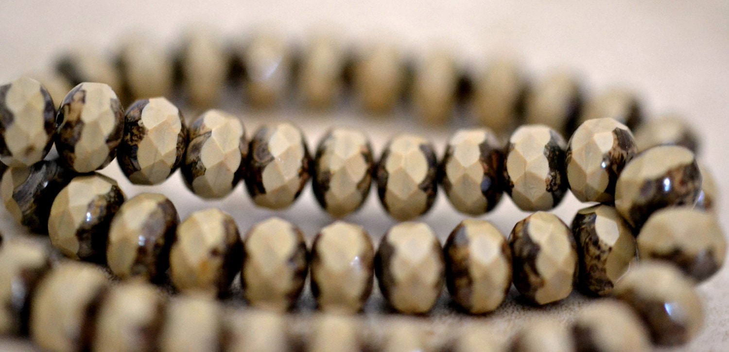 Czech glass light brown Picasso rondelles 6x8mm (10) Item 1569