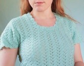Vintage 60s Lacy Knit Sweater Mint Green S