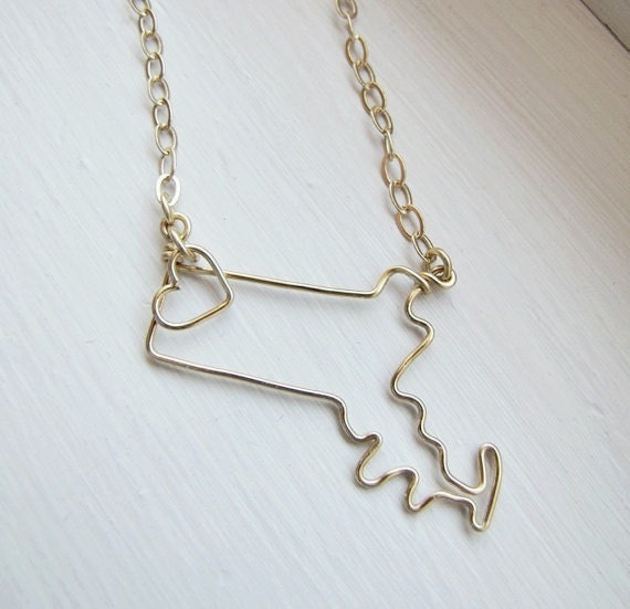 Massachussets State Love Necklace- Custom State Necklace- Personalized Necklace- Gold or Silver