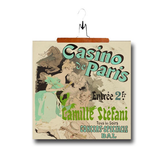 typography paris french poster fabric panel pillow linen cotton home decor supply 18x18 turquoise Casino De Paris