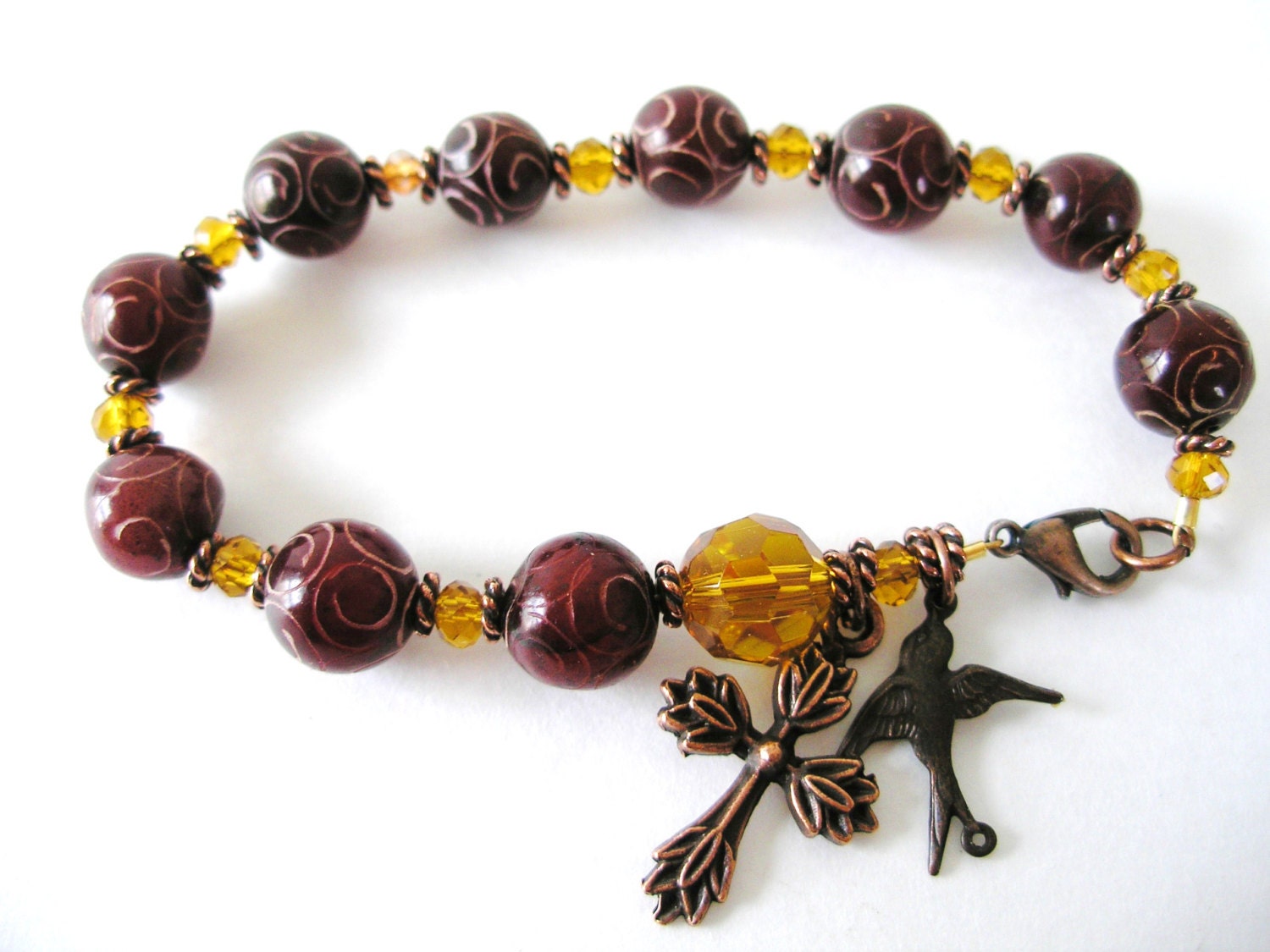 Single Decade St Francis of Assissi  Brown Amber Copper ROSARY BRACELET