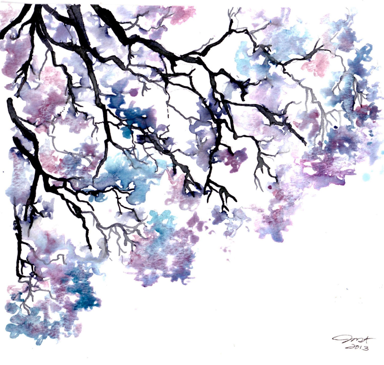 Meet me under the jacaranda tree, print from original watercolor study by Jessica Durrant