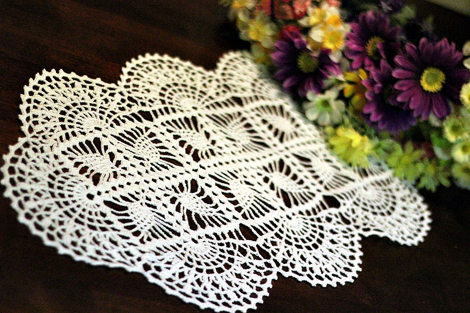 Crochet White Table runner