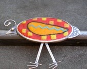 Bird Brooch.  Quirky Quail Colorful Enamel Brooch, Sterling Silver, Hand Made