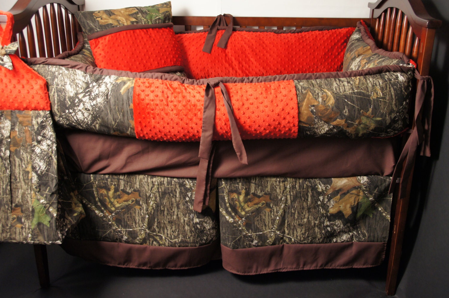 Custom made Baby crib bedding Mossy oak camo with red minky