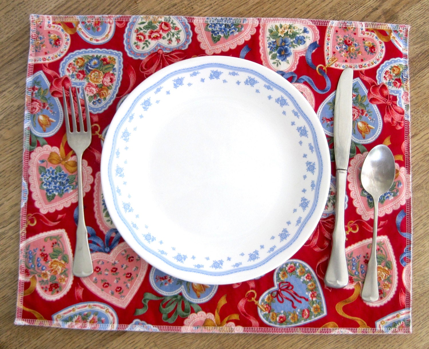 Hearts and Flowers Placemat with Matching Coaster