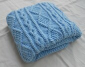 Chunky hand knit baby blanket, Pastel Blue 28x36