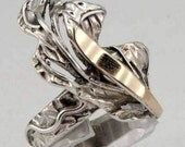 Unique Fine  9K Yellow Gold  and Sterling Silver ring size 8.5 (s r2001)