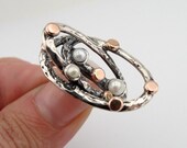 Unique Sterling Silver and 9K Gold Pearl Ring size 7.5 - Super Sale (rd 100)