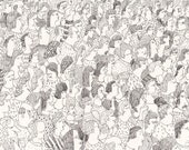 Audience / Group of people / Crowed / Pen drawing / Black and white / All together / Funny characters / Everybody