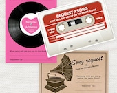 wedding song request card - printable file - vintage gramophone, retro cassette tape or record