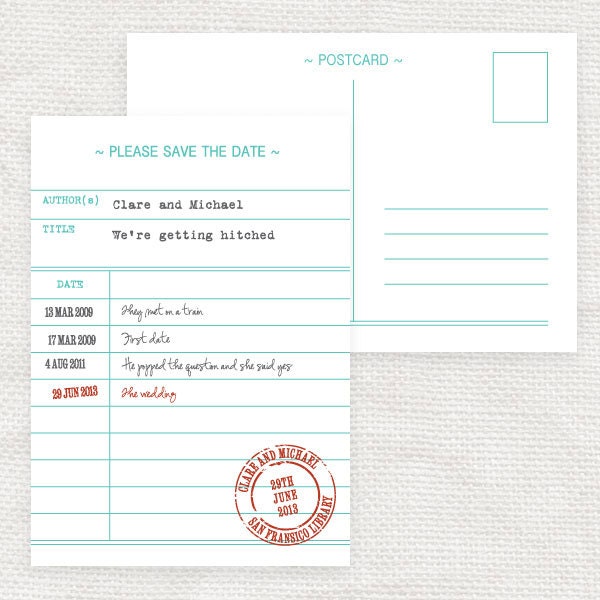 library card save the date or engagement announcement - printable file - photo save the date or classic postcard