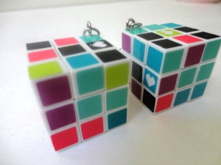 Rubik's Cube White 3D Recycled Puzzle Cube Earrings