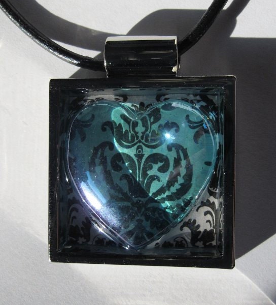 Aqua Aura Lemurian Quartz Heart Crystal Silver Bezel Pendant