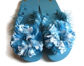 Flip Flops Decorated Blue White Print Womens