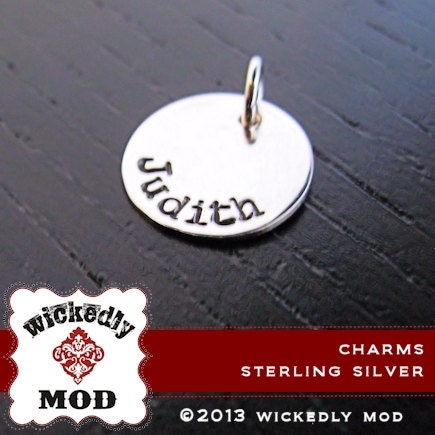 Hand Stamped Charm - Personalized Charm - Name Charm - Silver Jewelry -  APHRODITE charm by Wickedly Mod