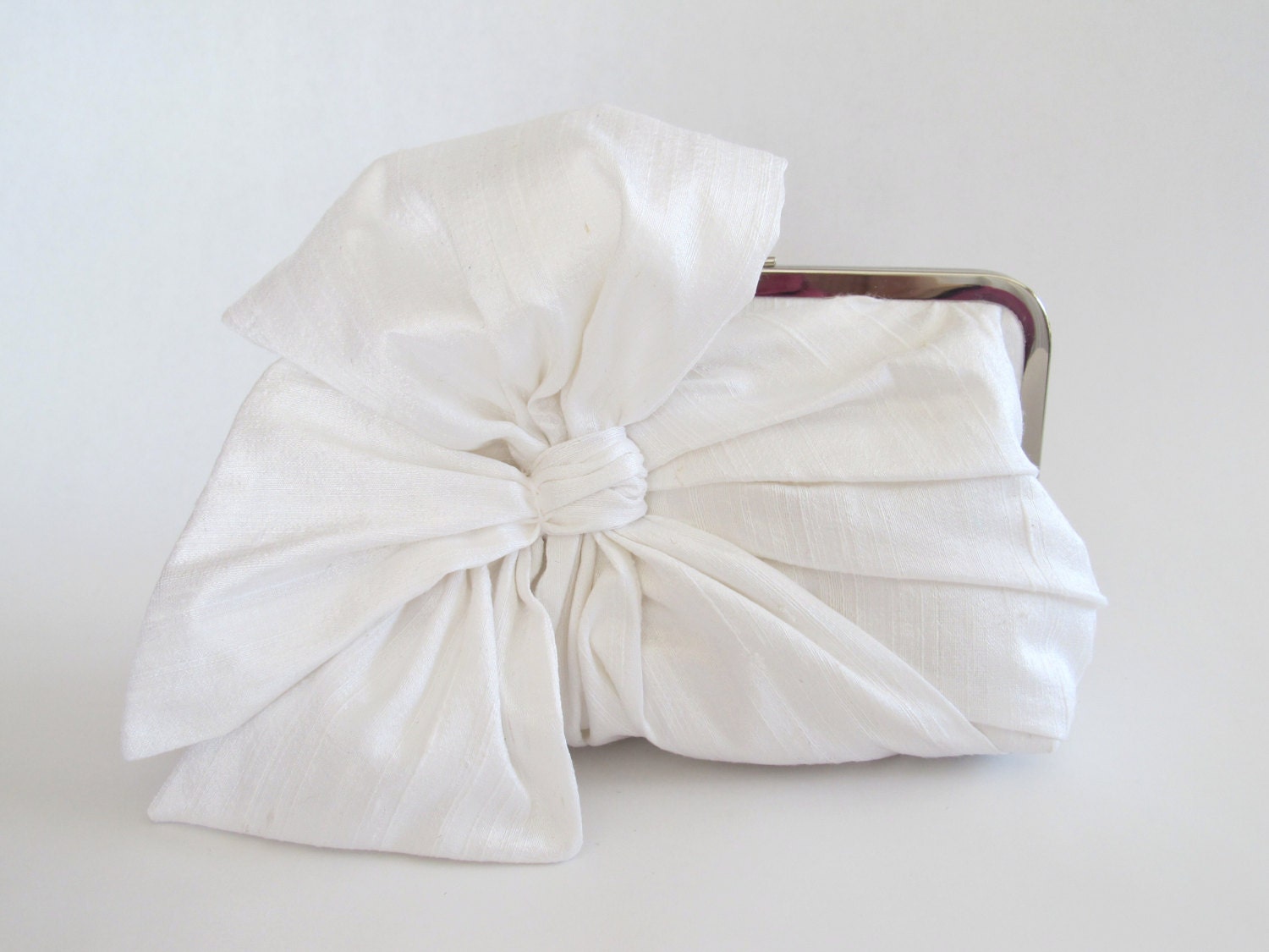 Silk Bow-White-Bridal Clutch-Bridesmaid Clutch-Clutch Purse-Formal-Something Blue