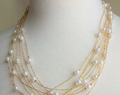 Necklace Bridal Pearls Eight Strands Metallic Gold Lame Thread Wedding Jewelry