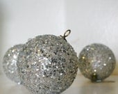 sparkle silver glitter disco ornament set vintage