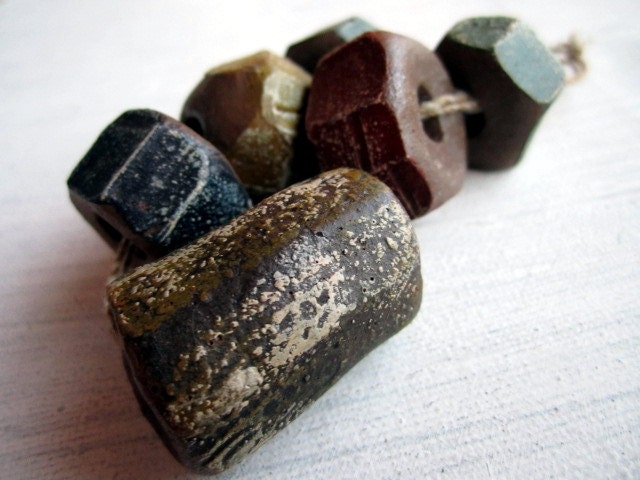 Chunky Papa Beads -  6 Mixed Bunch Shabby Chic Selection Faceted Clay Beads No.45
