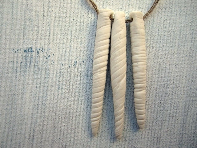 3 Unicorn Long White Handmade Porcelain Clay Beads No.154