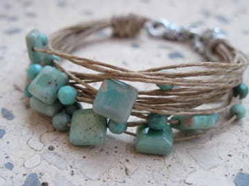 String bracelet natural stone chrysoprase  - fiber jewelry