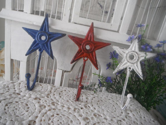 4th july key wall hooks americana stars red white blue set rustic wall hooks nautical shabby rustic cottage chic beach house