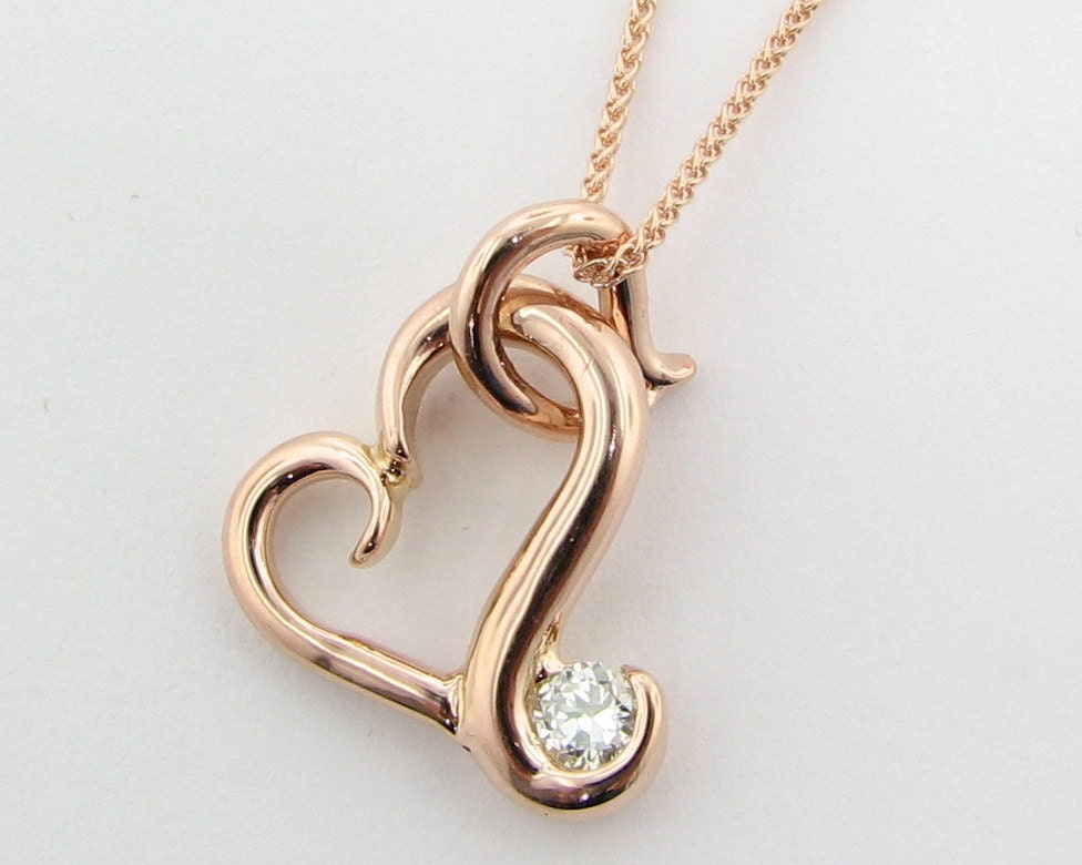 Flutter Heart Pendant, Rose Gold & Diamond