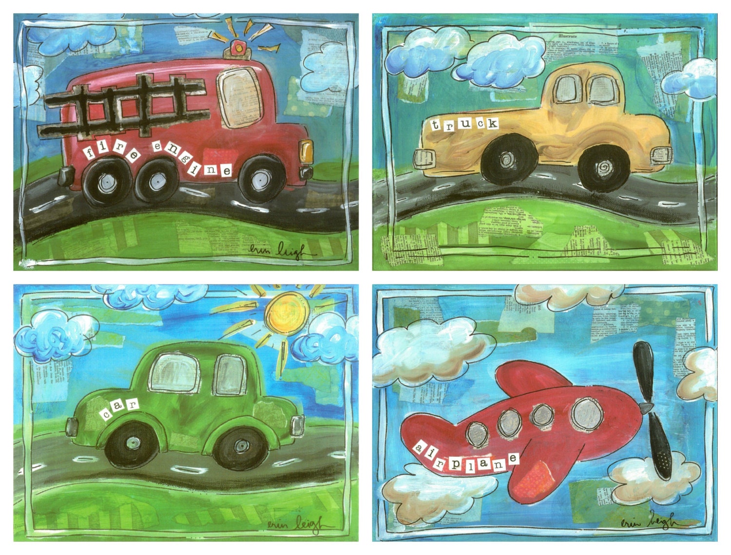 Transportation Wall Art, 8x10 Prints, Set of 4, Fine Art for Kids