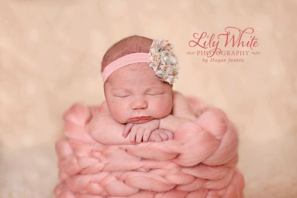Baby Newborn Girl Flower Headband, White with Dots, Headbands, Photography Prop