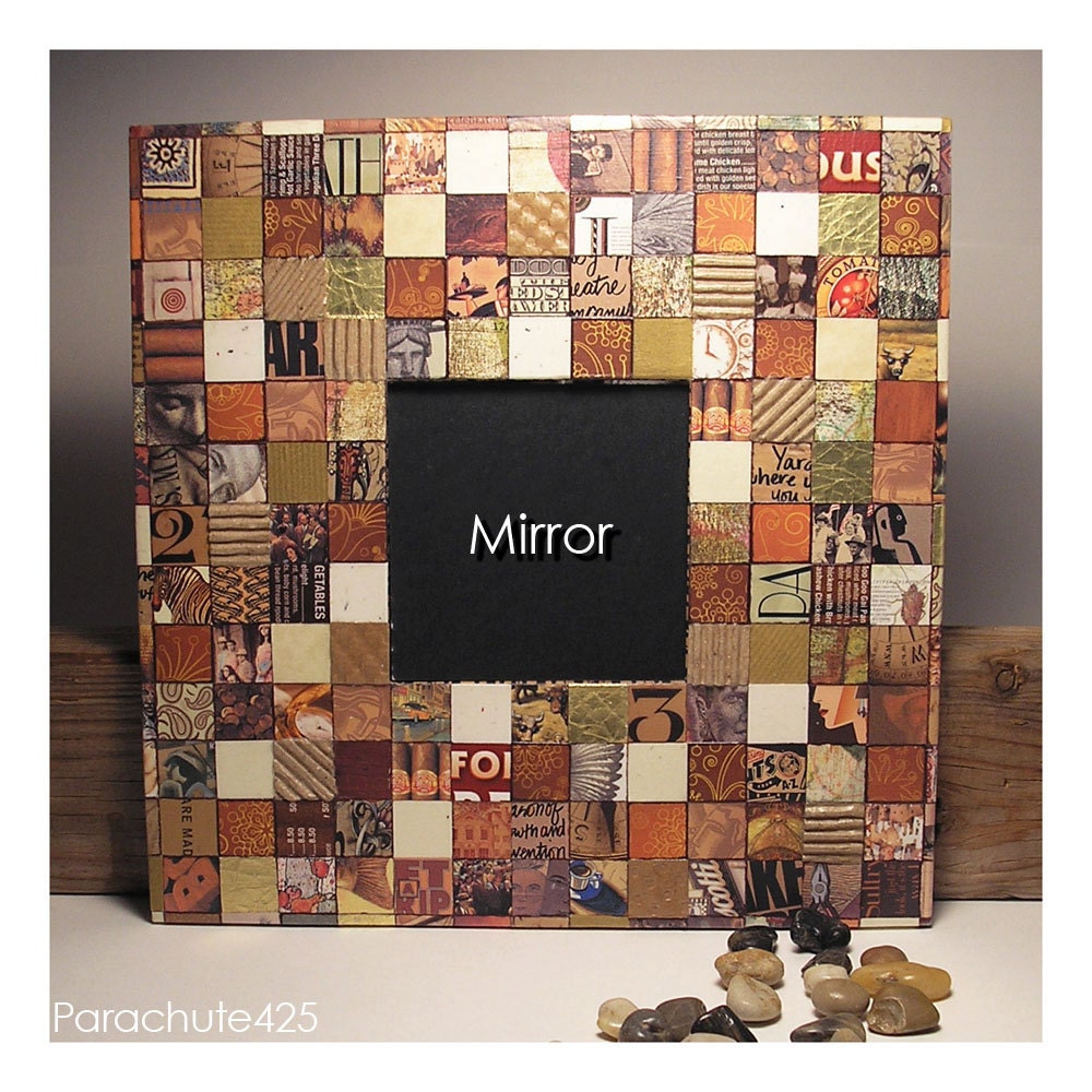 Mosaic Paper Collage Mirror, earth tones, ooak accent mirror, home accent, office decor