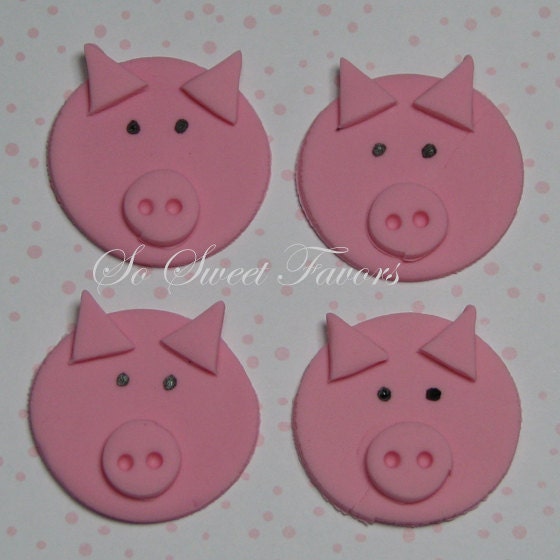 Fondant edible cupcake toppers - Pig -  Farm animals