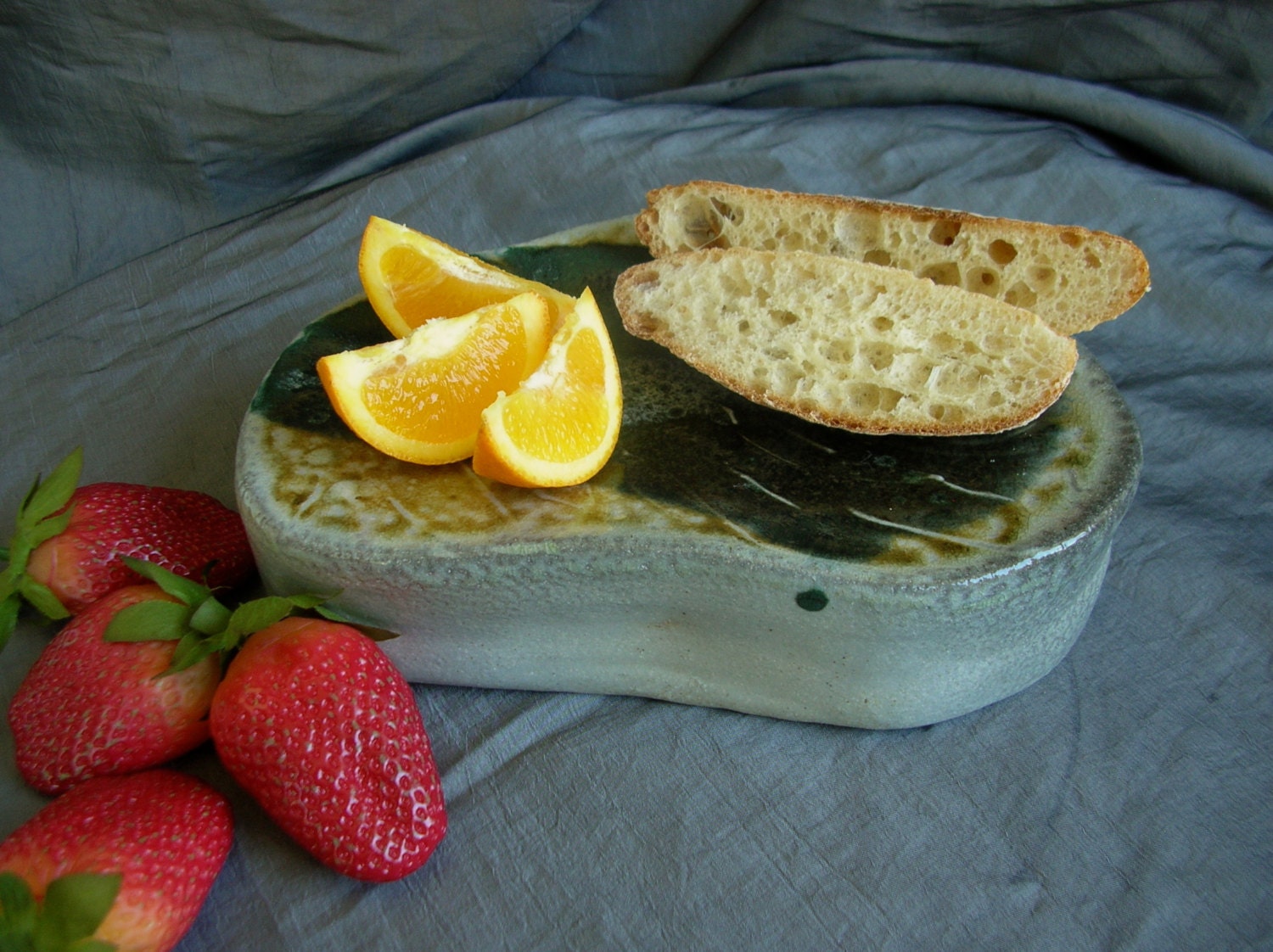 Cheese Block, Pedestal, Tray, Dish, Wood Fired - Black, White and Grey