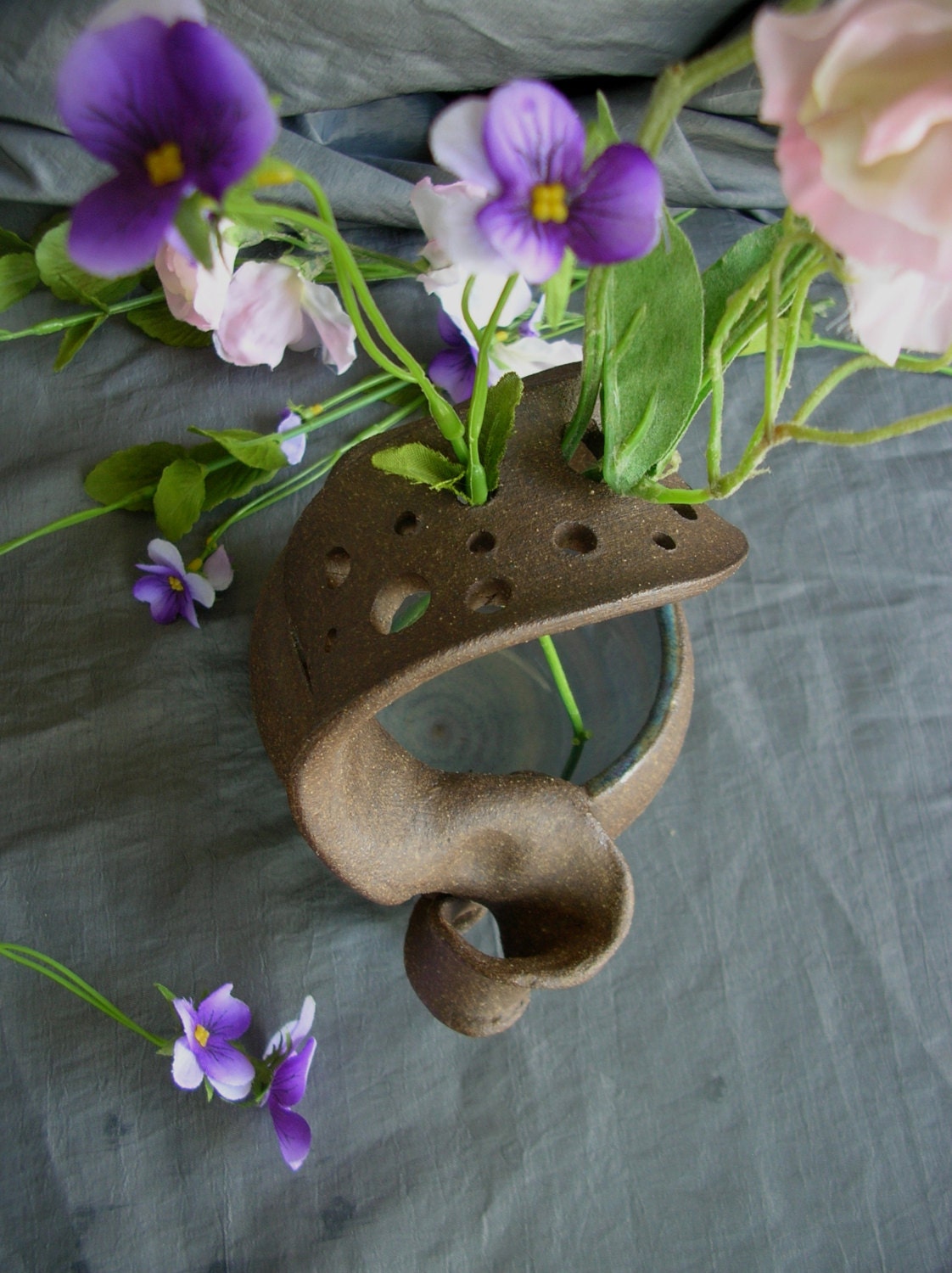 Ceramic Wild Flower Vase in Dusk Purple and Black Mountain