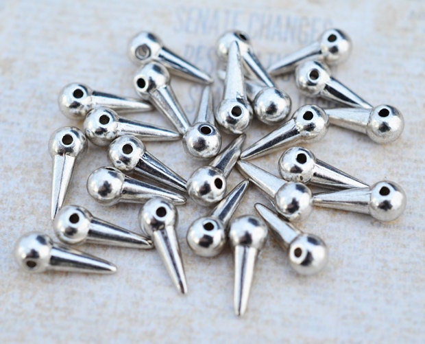 Spike Beads, 50 Pcs, 14mm,  Antique  Silver Pendants, Spikes