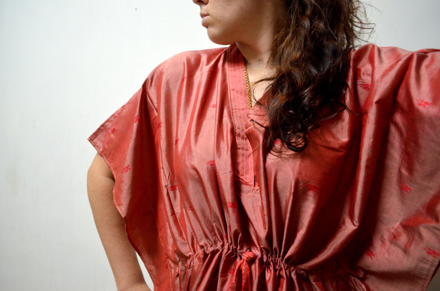 Red  Silk Kaftan PETITE -Loungewear, Silk Robe, Caftan, Spa, Perfect long dress, beachwear, make great Anniversary or Birthday gift
