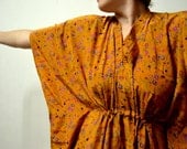Mustard Floral Silk Kaftan - Loungewear, Silk Robe, Caftan, Spa, Perfect long dress, beachwear, make great Anniversary or Birthday gift