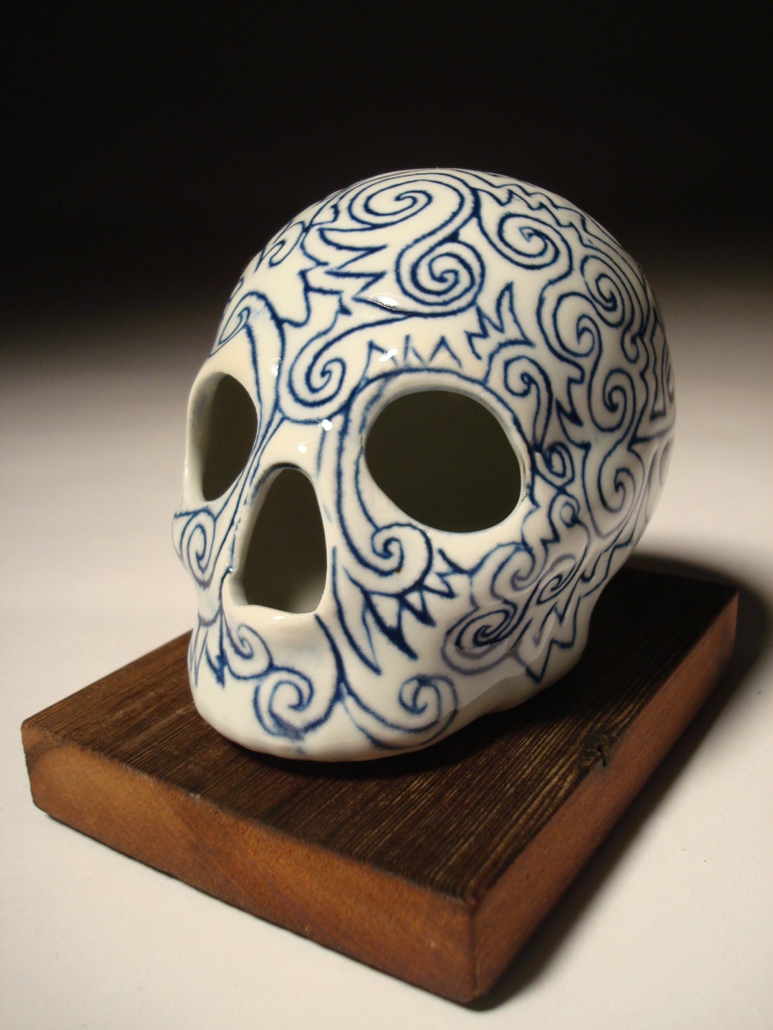 Festive Cobalt Inlay Carvings Skull