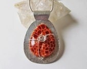 Fire Agate Gemstone Pendant, Sterling Silver Necklace - Faceted Orange Stone, Artisan Metalsmith Jewelry, One of a Kind Statement Necklace