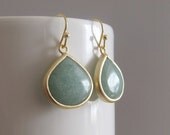 Light green Jade framed earrings in gold