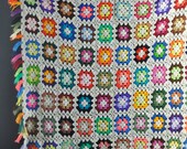 Vintage 70s Afghan Blanket Rainbow Granny Squares