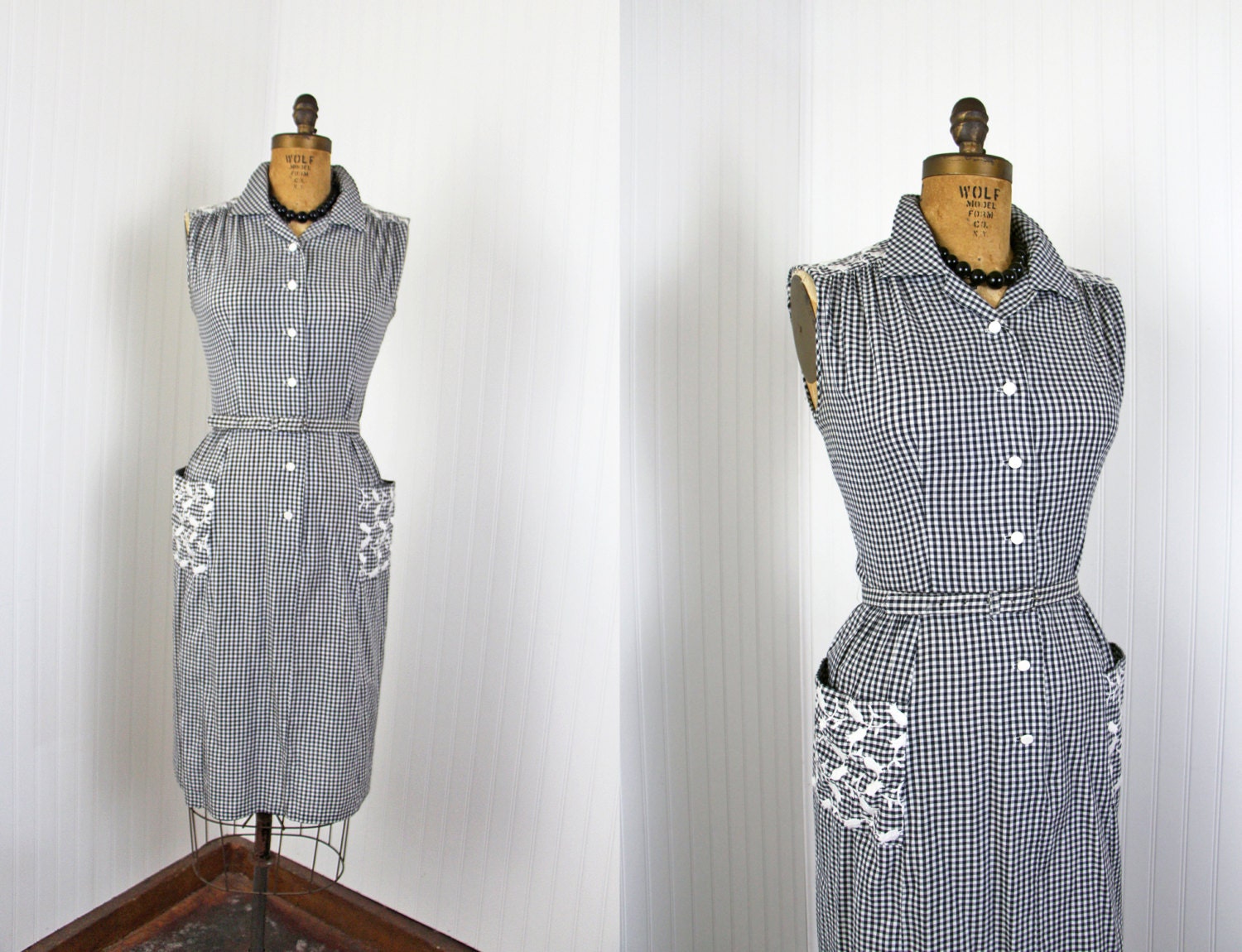 1950s Dress - Vintage 50s Dress - Black White Gingham Bad Girl Sundress L - Alley Kitten